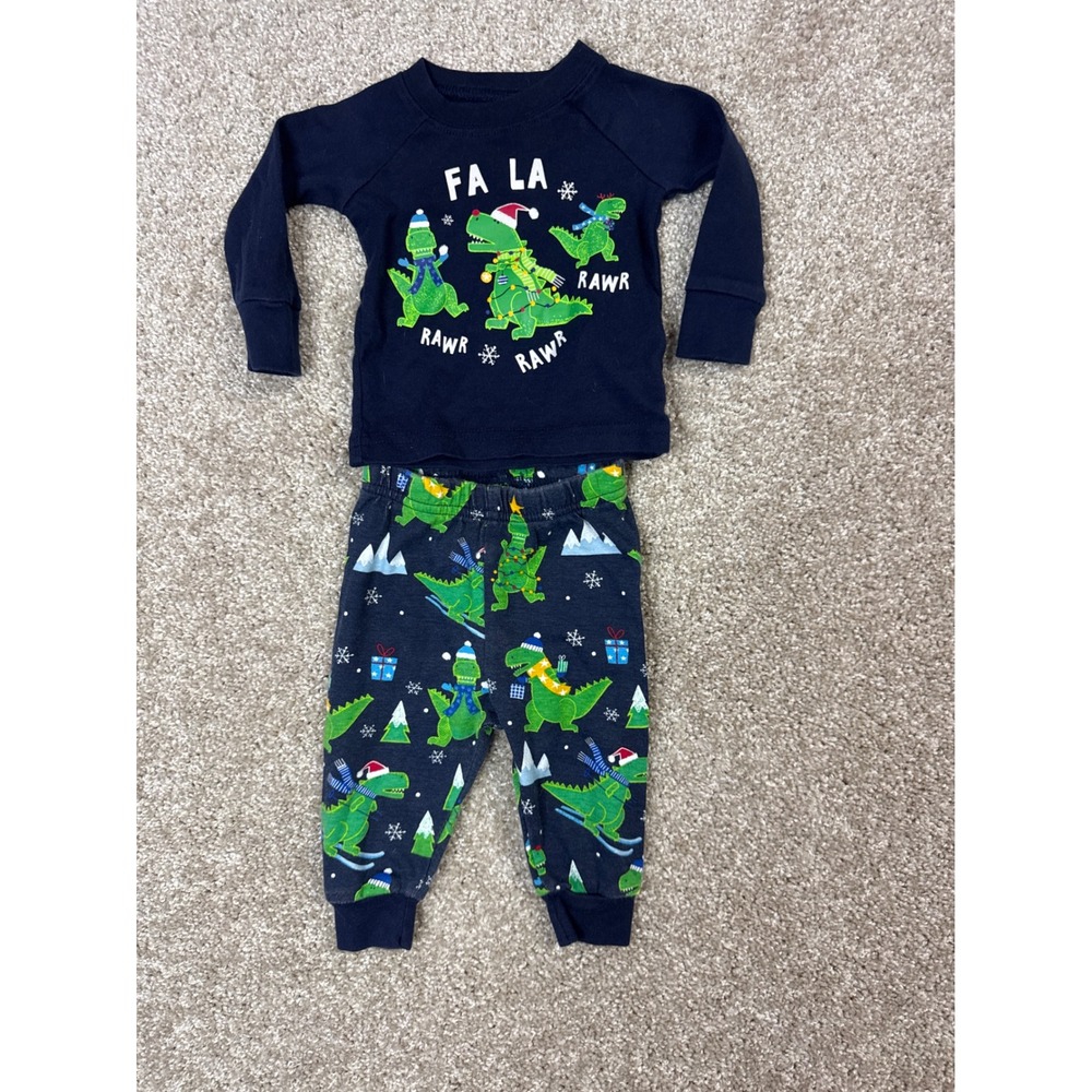 Toddler Boys Christmas Dinosaur Pajama Set Navy Blue Fa La La Rawr 2 Piece PJ